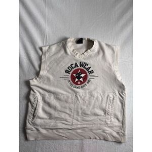 VTG Rocawear Sleeveless V-Neck Sweatshirt Embroidered Men's XXXL Pockets *